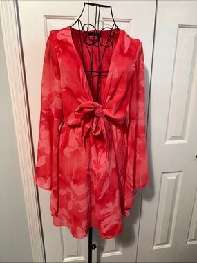 Red Tie-Front Women's Swim Coverup